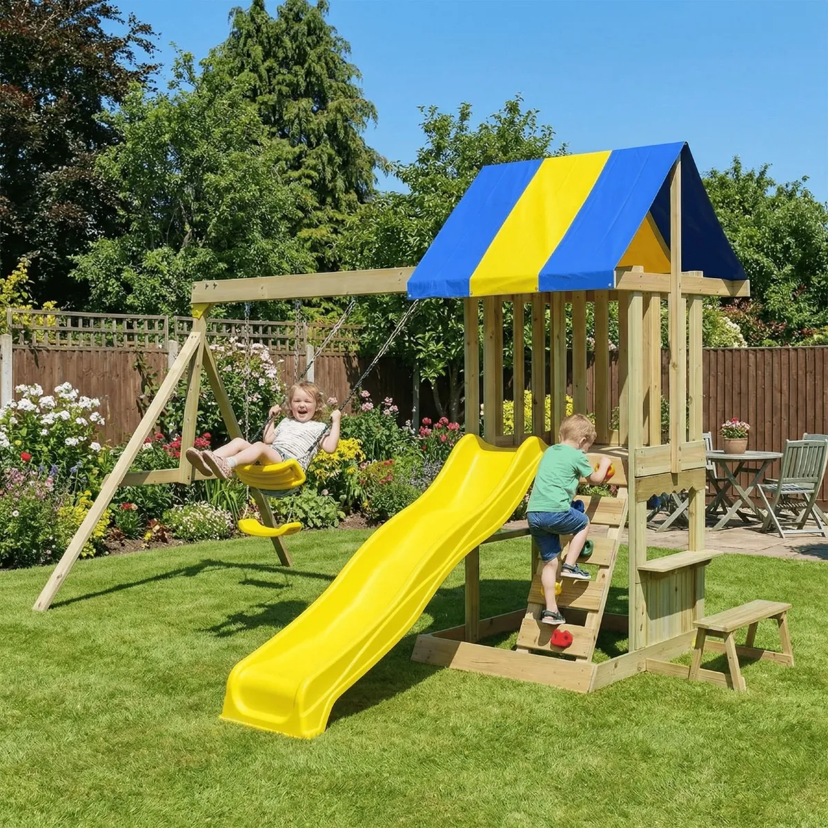 Discovery Wooden Climbing Frame with Swing & Slide - Image 1