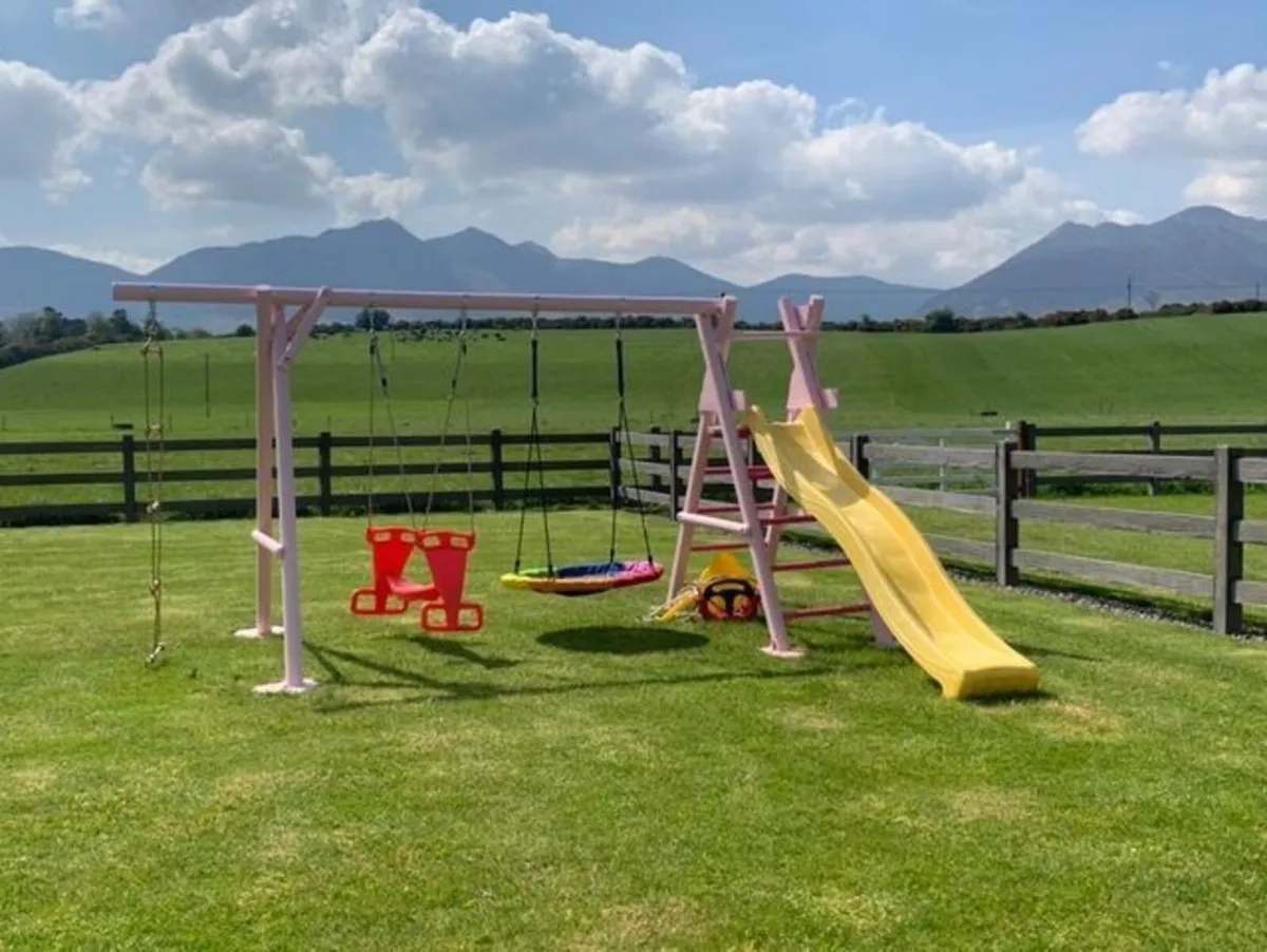 Henry Wooden Swing Set with Rope Ladder & Slide - Image 3