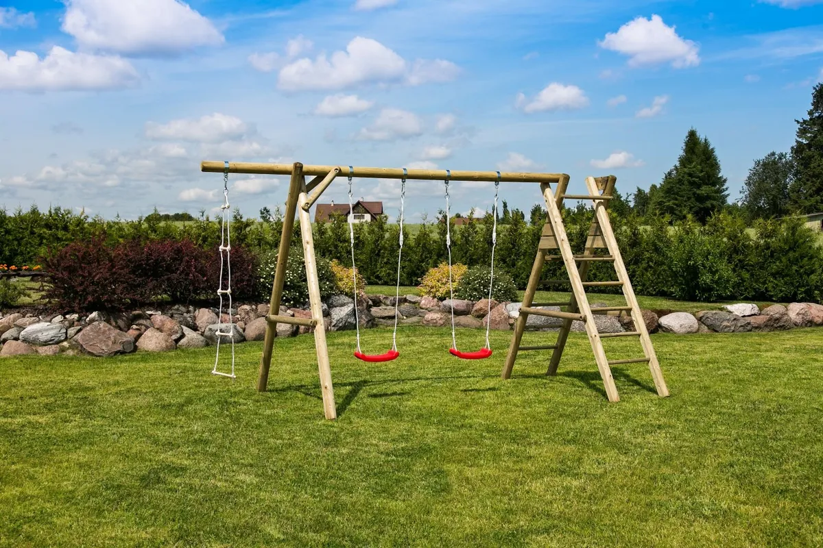Henry Wooden Swing Set with Rope Ladder & Slide - Image 4