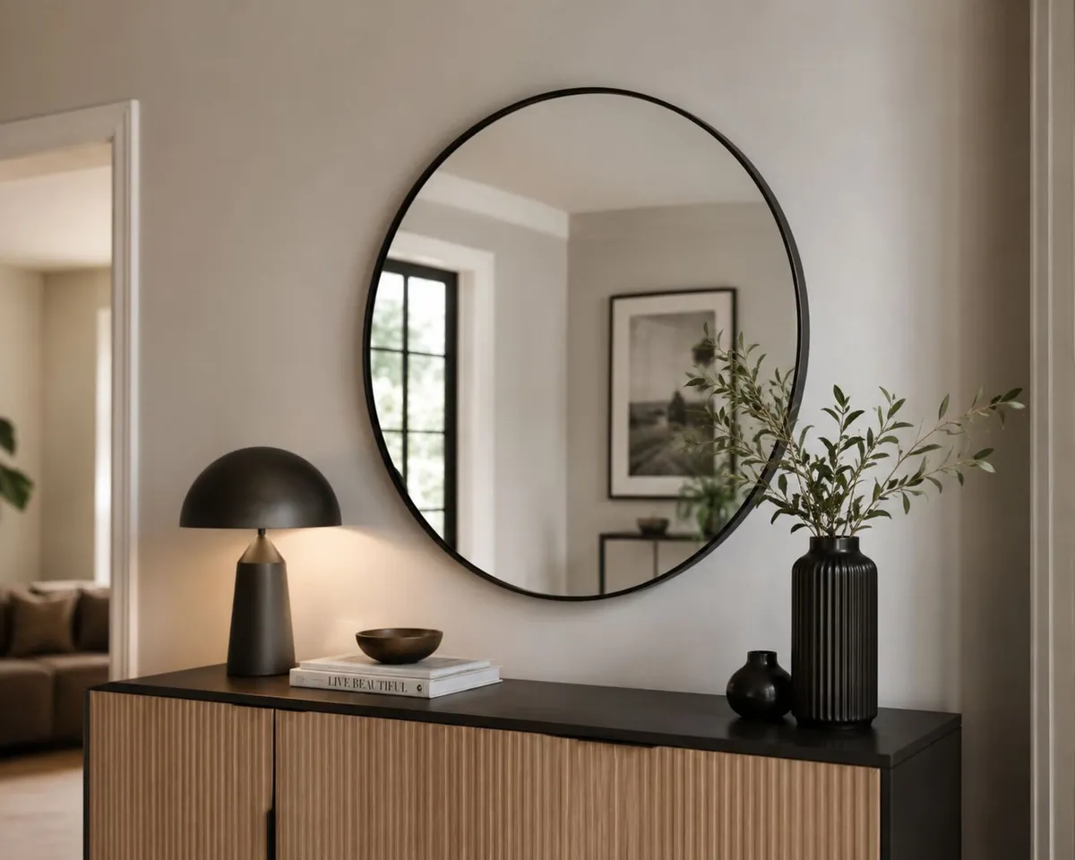 Black Round Wall Mirror 76 cm - Image 4
