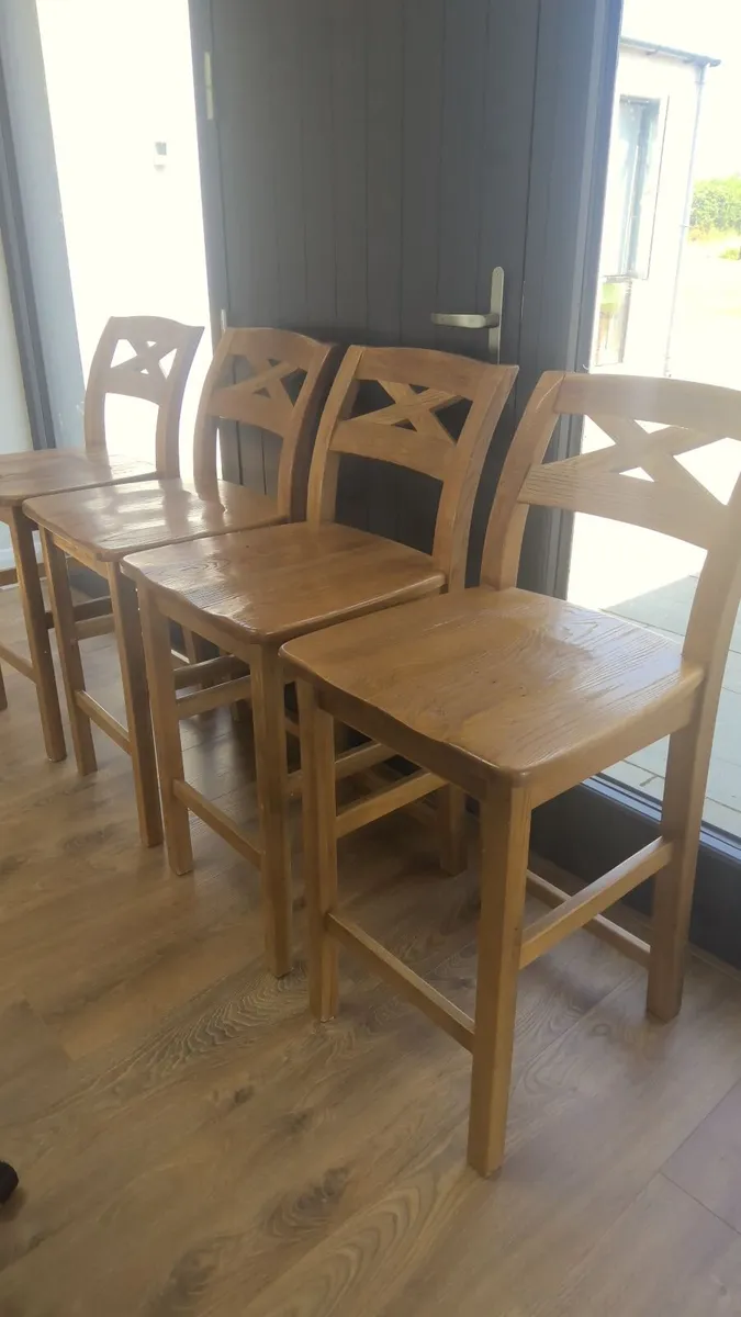 4 Solid Wood Kitchen High Stools - Image 1