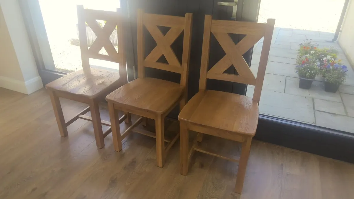 3 Matching Solid Wood Dining Chairs - Image 1