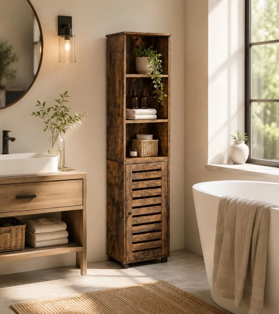 Tall Bathroom Storage Cabinet with Door and Shelve - Image 1