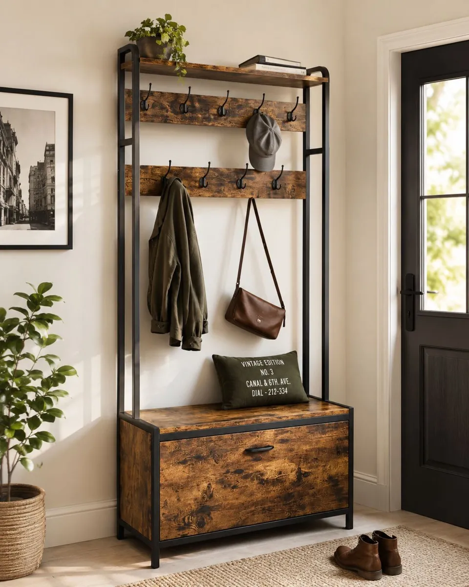 Industrial Hallway Coat Rack with Shoe Storage Ben - Image 2