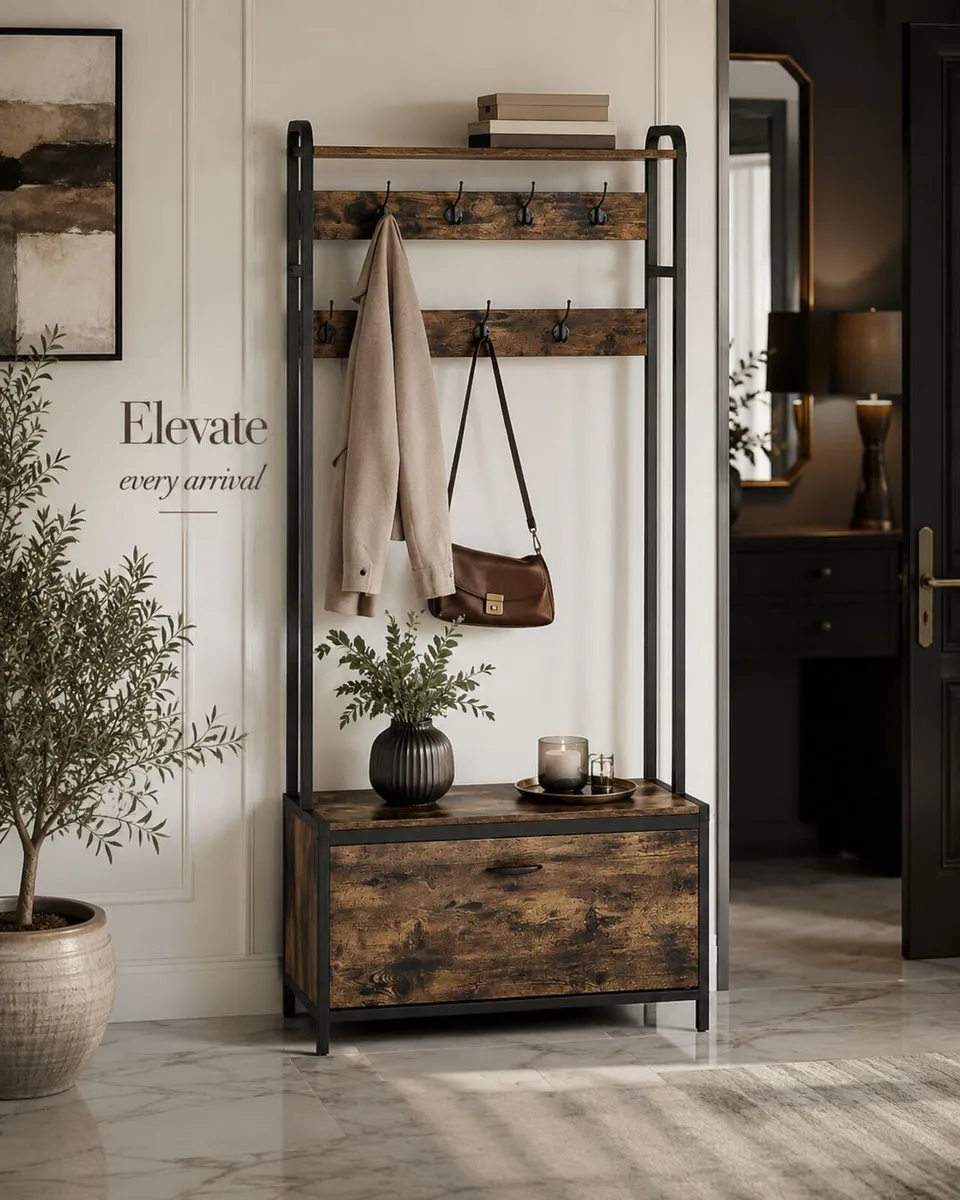 Industrial Hallway Coat Rack with Shoe Storage Ben - Image 1