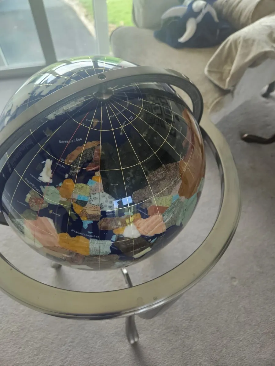 Gemstone Globe Floor Standing on Metal Stand with - Image 3