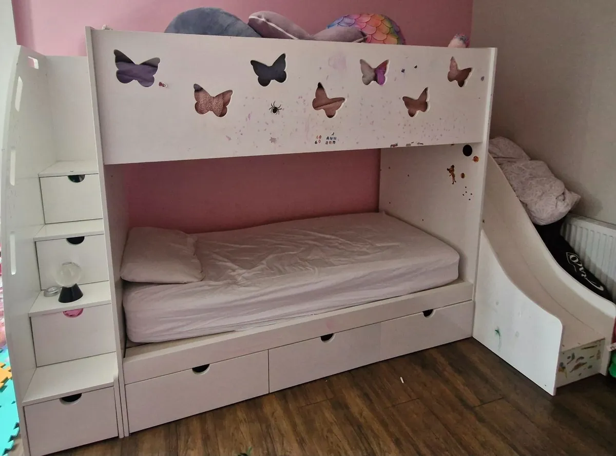 Children's Bunk Beds with Slide and Drawers - Image 1