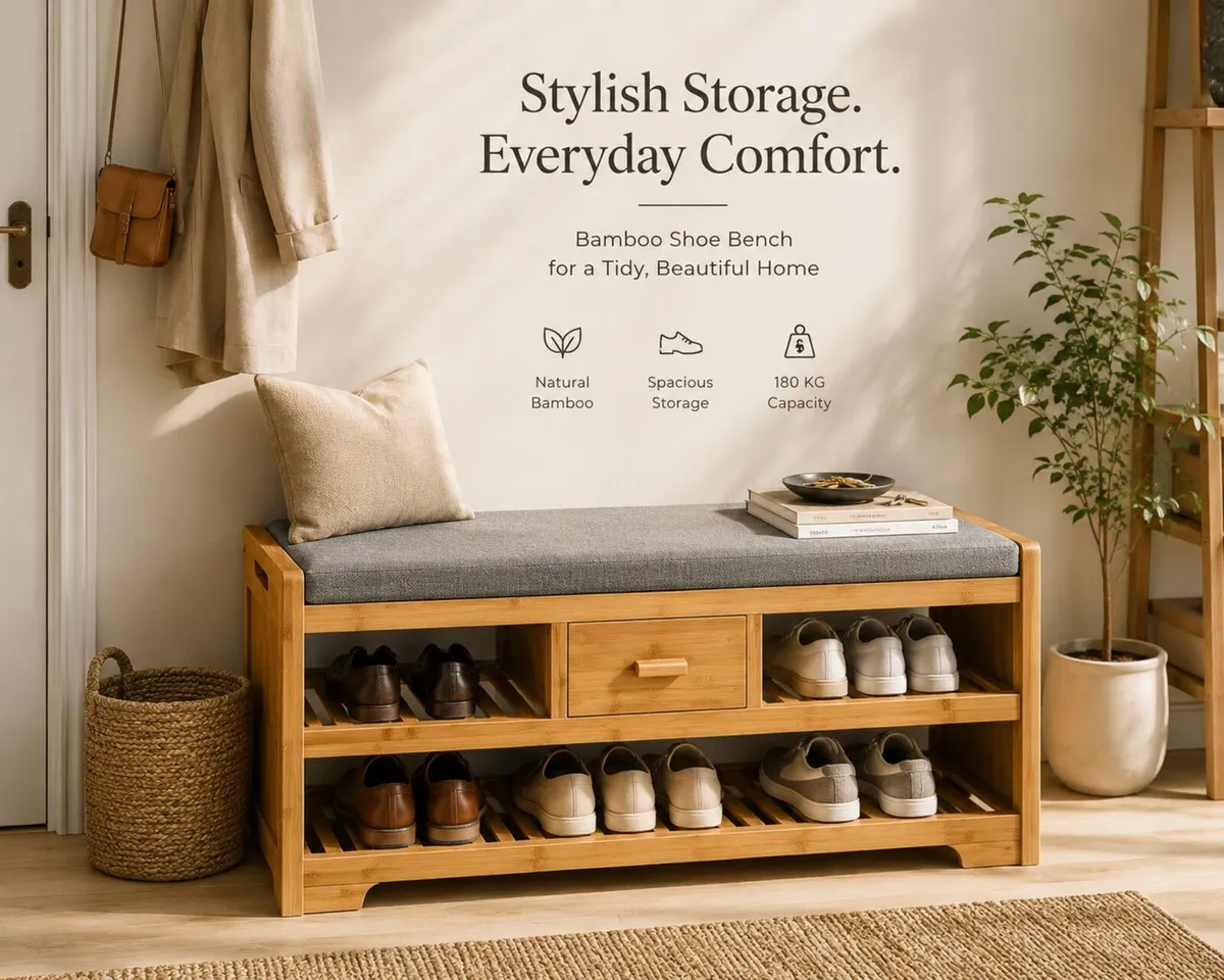 Bamboo shoe bench Bench With Seat Shoe Bench - Image 1