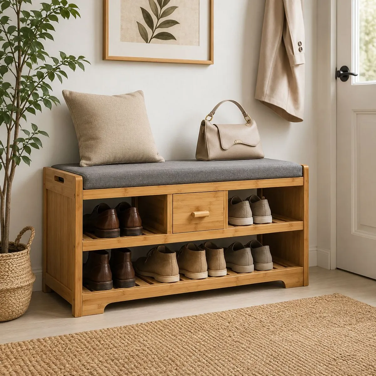 Bamboo shoe bench Bench With Seat Shoe Bench - Image 2