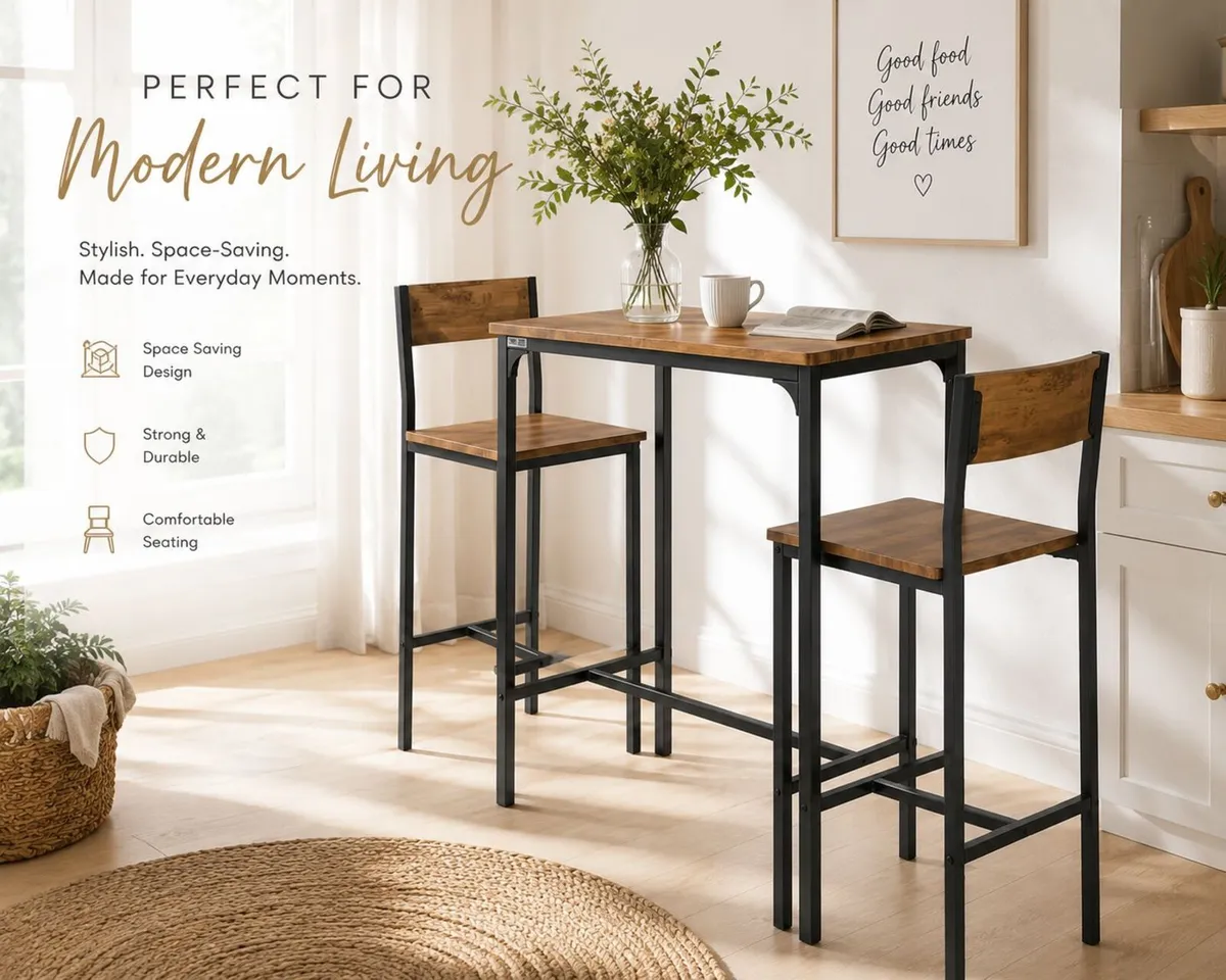 Industrial Bar Table Set with 2 Bar Stools Vintage - Image 1