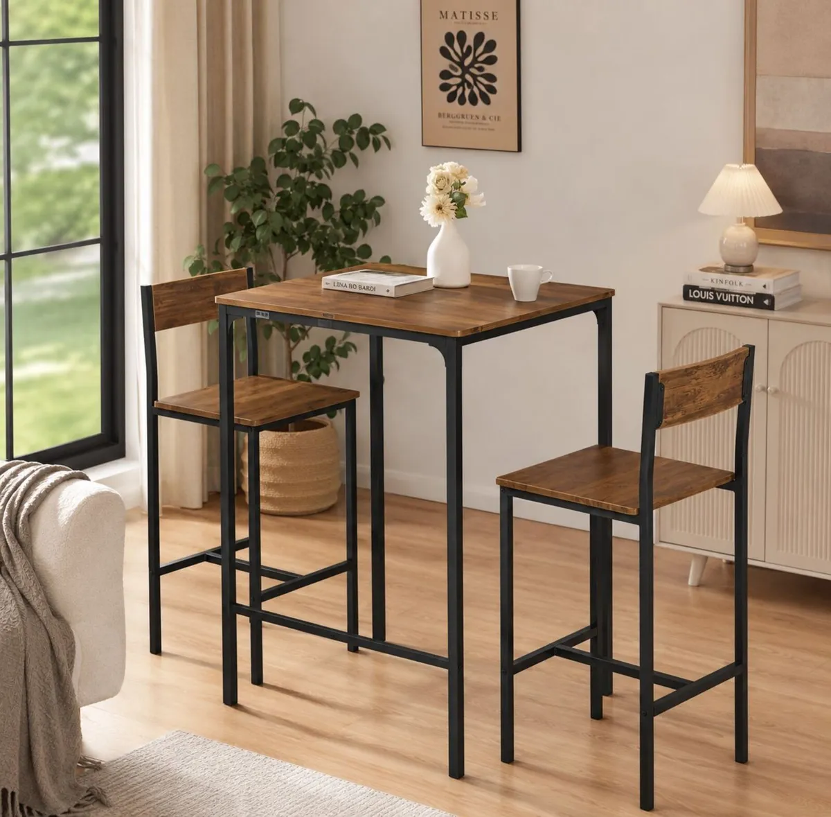 Industrial Bar Table Set with 2 Bar Stools Vintage - Image 2