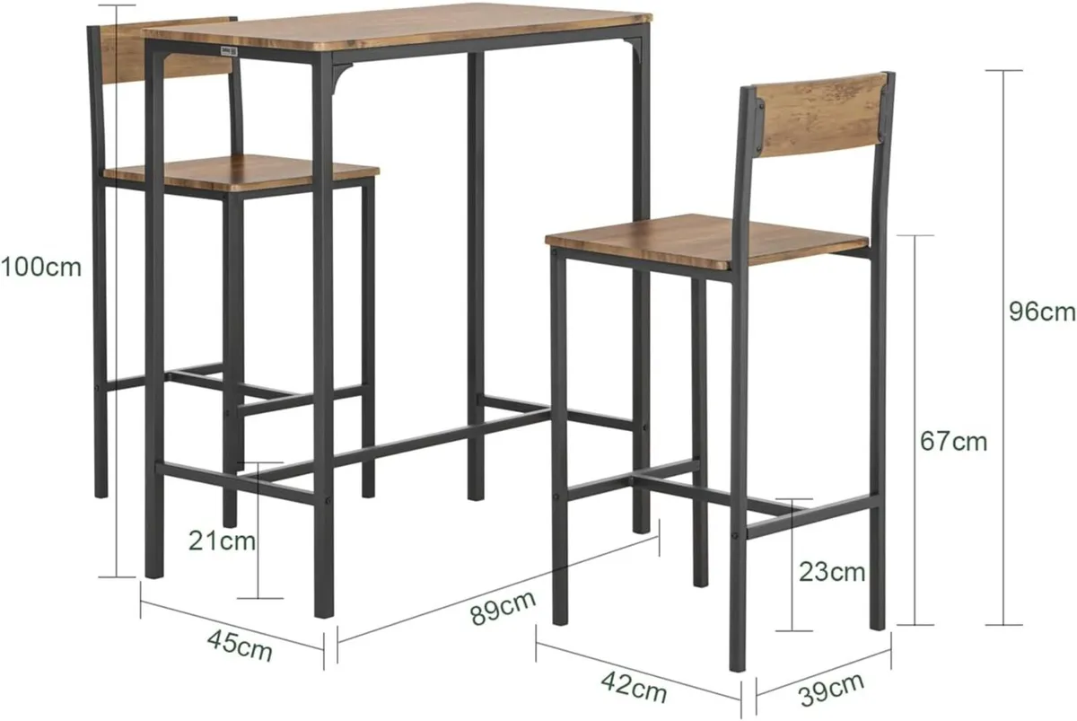 Industrial Bar Table Set with 2 Bar Stools Vintage - Image 3