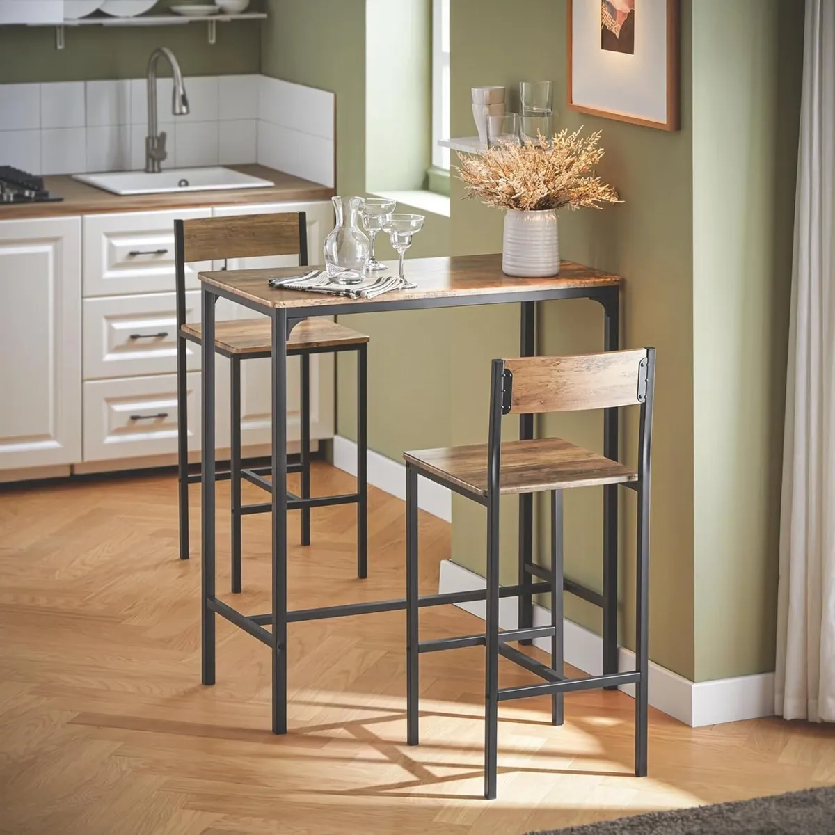 Industrial Bar Table Set with 2 Bar Stools Vintage - Image 4