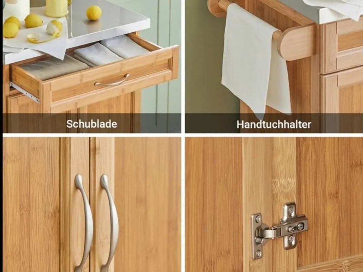 Bamboo Kitchen Trolley with Stainless Steel Top - Image 3