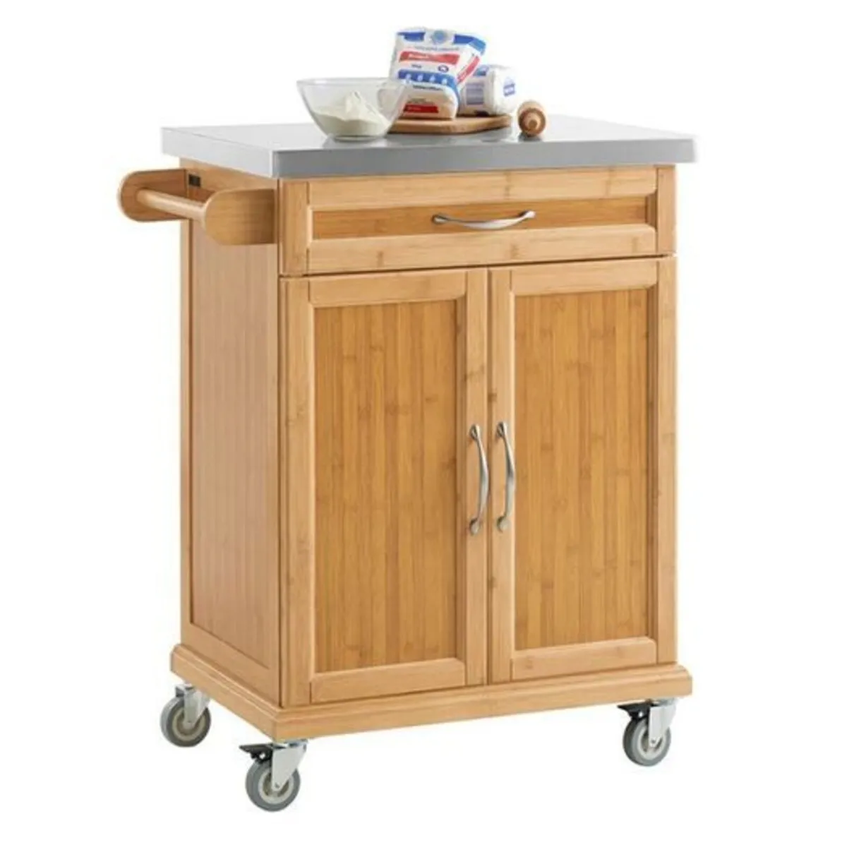 Bamboo Kitchen Trolley with Stainless Steel Top - Image 4