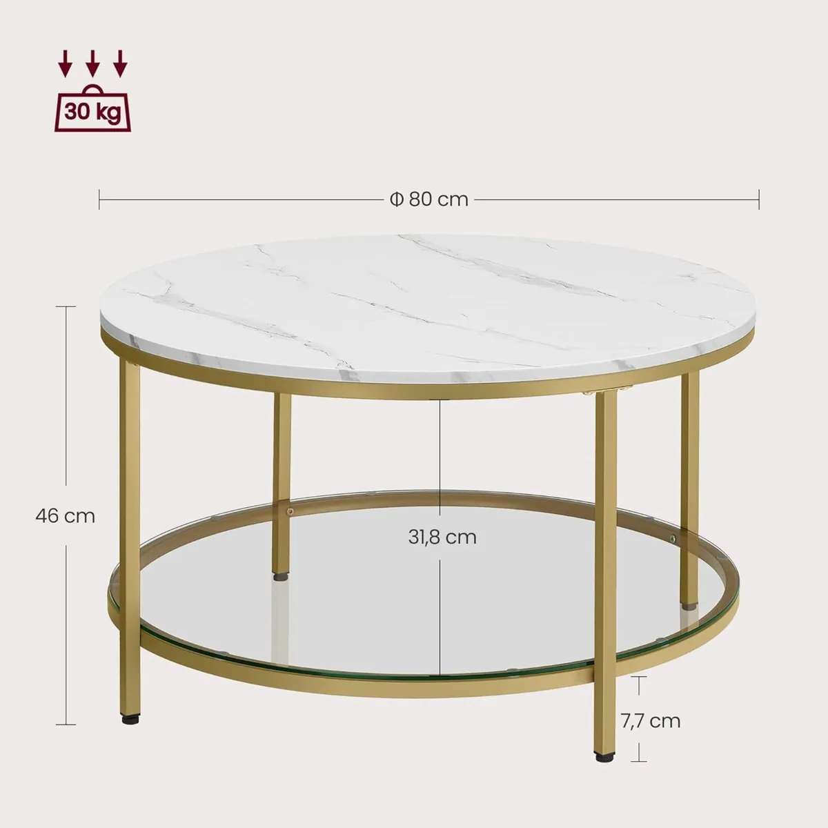 White Marble Effect Coffee Table with Tempered Gla - Image 3