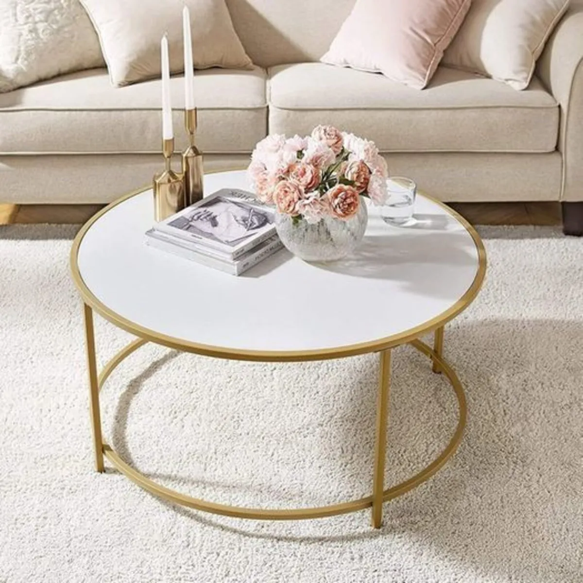 White Marble Effect Coffee Table with Tempered Gla - Image 4