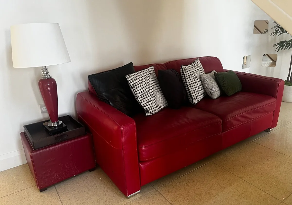 Modern & Stylish Red Leather Sofa Suite 3 + 2 + 1 - Image 1