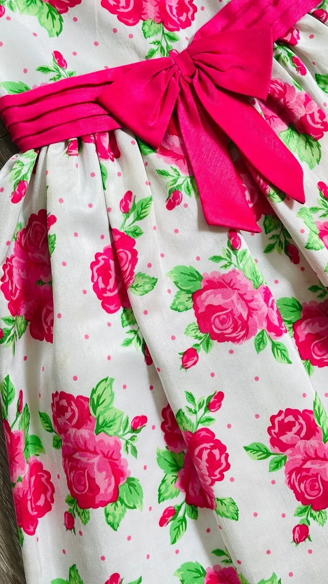 Girls Pink and White Floral Party Dress - Image 3