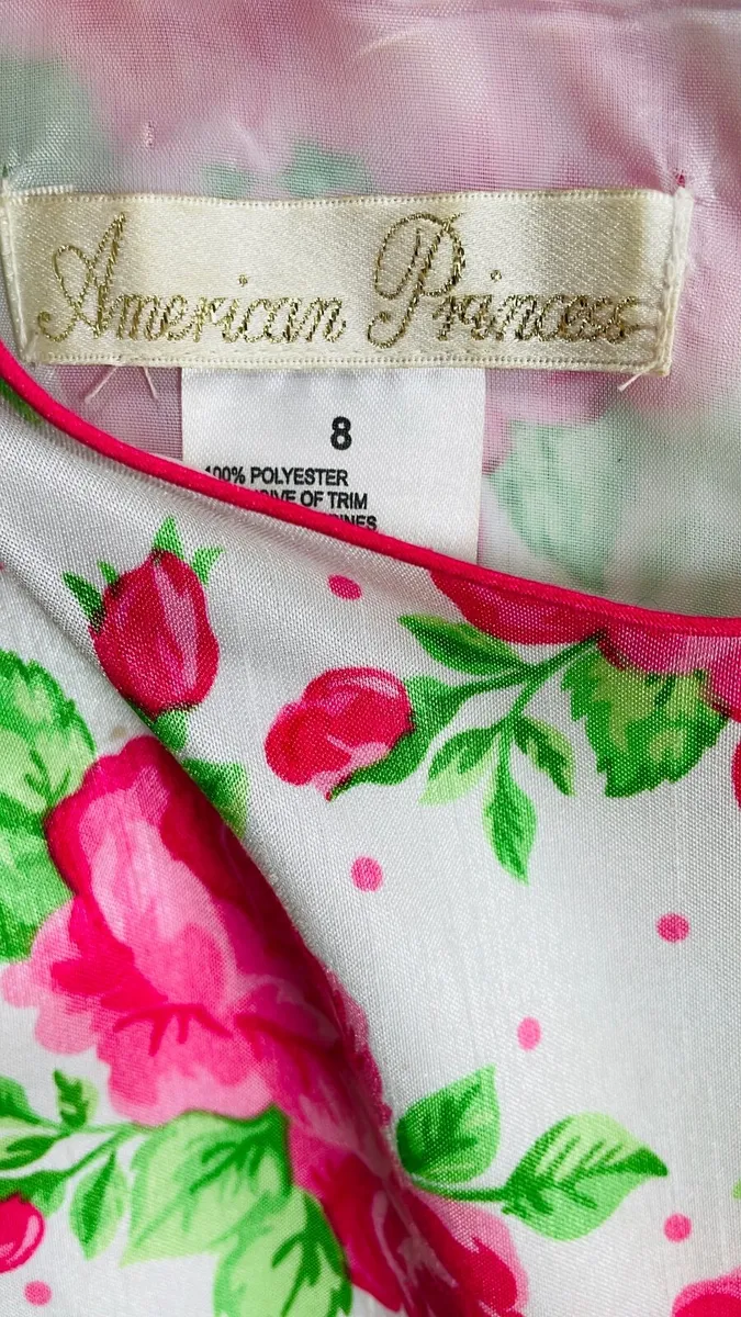 Girls Pink and White Floral Party Dress - Image 4