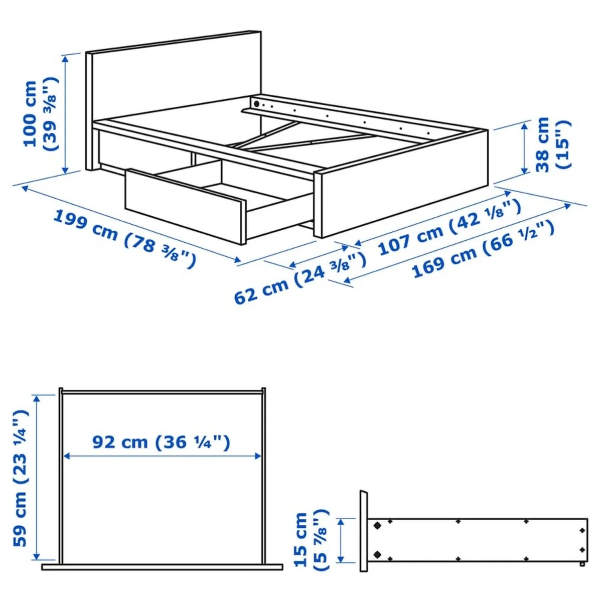 2 x malm ikea single bed frames - Image 2