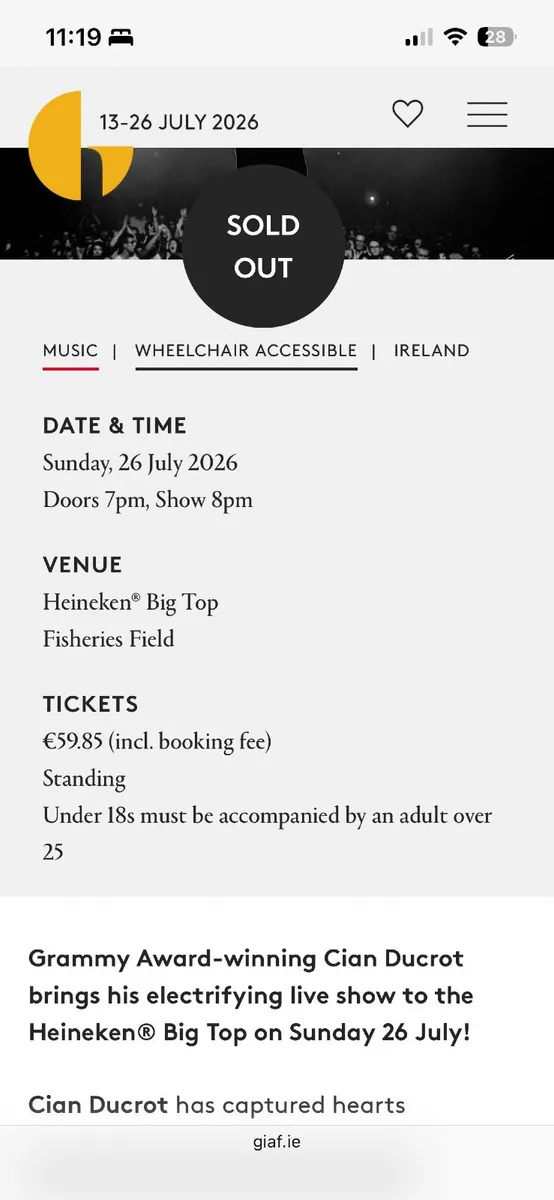 4 x Cian Ducrot, Galway, Tickets for sale - Image 2