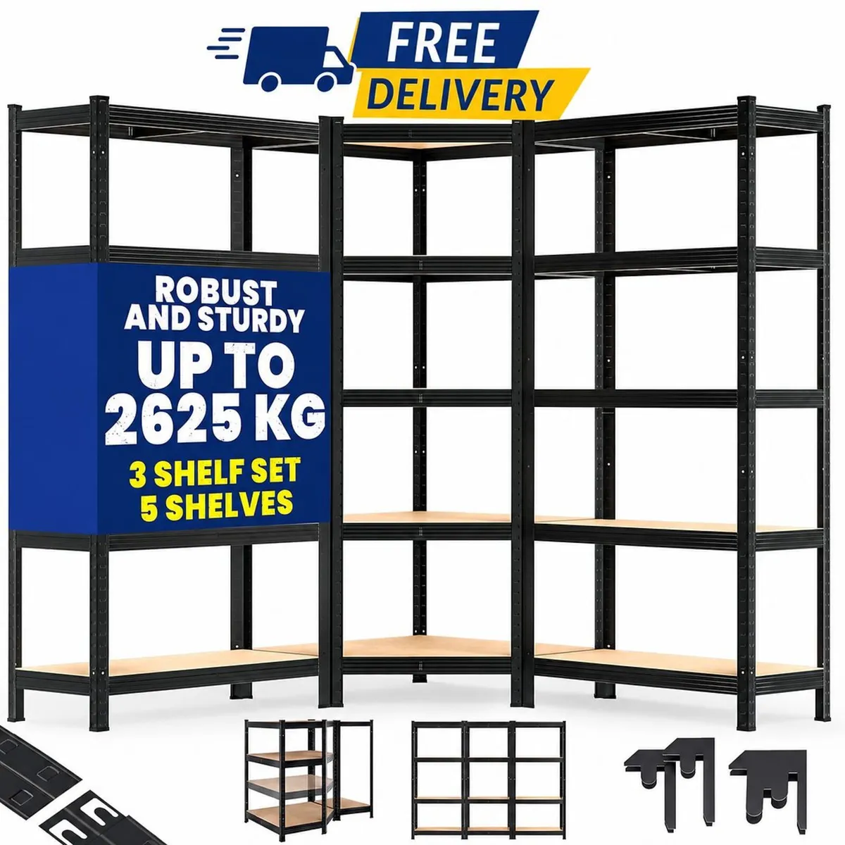 Set of 3 Heavy Duty Corner Shelving Units 2625kg C - Image 4