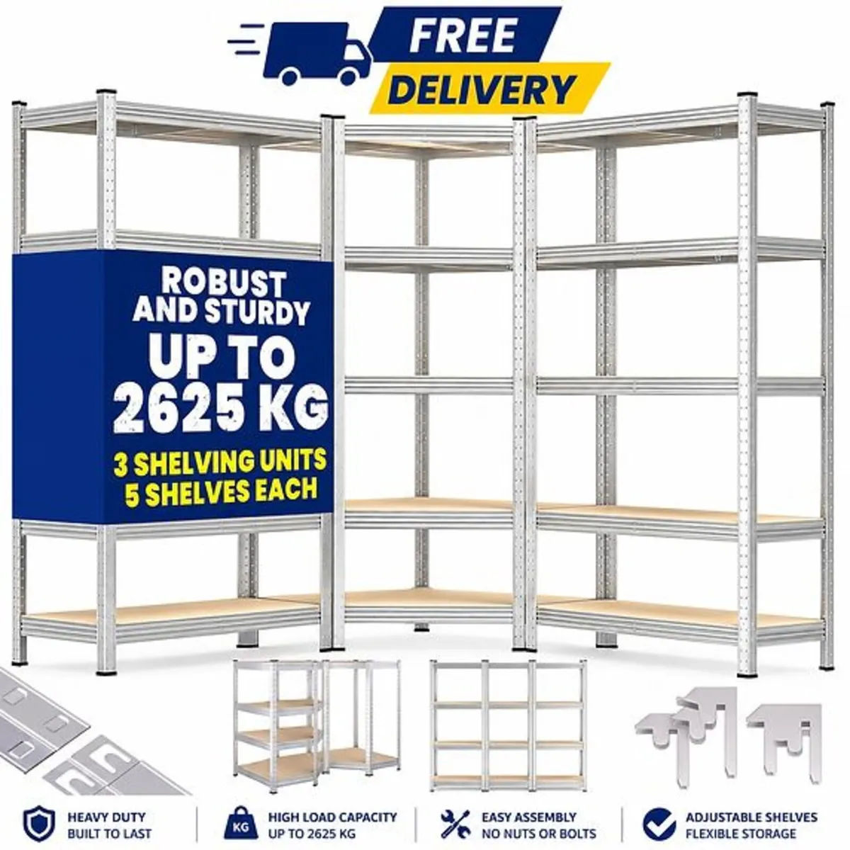 Set of 3 Heavy Duty Corner Shelving Units 2625kg C - Image 1