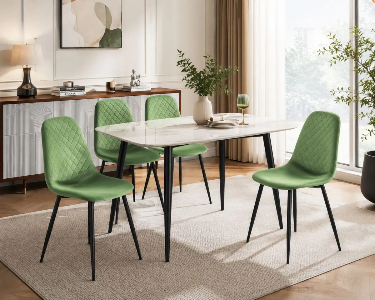 Set of 4 Sage Green Velvet Dining Chairs – Modern - Image 2