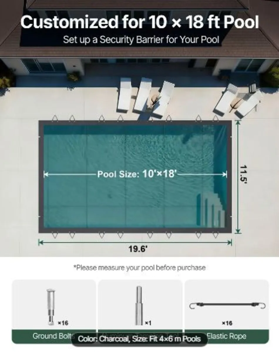 Pool Safety Cover Fits 10.5x18.6ft Rectangle - Image 3