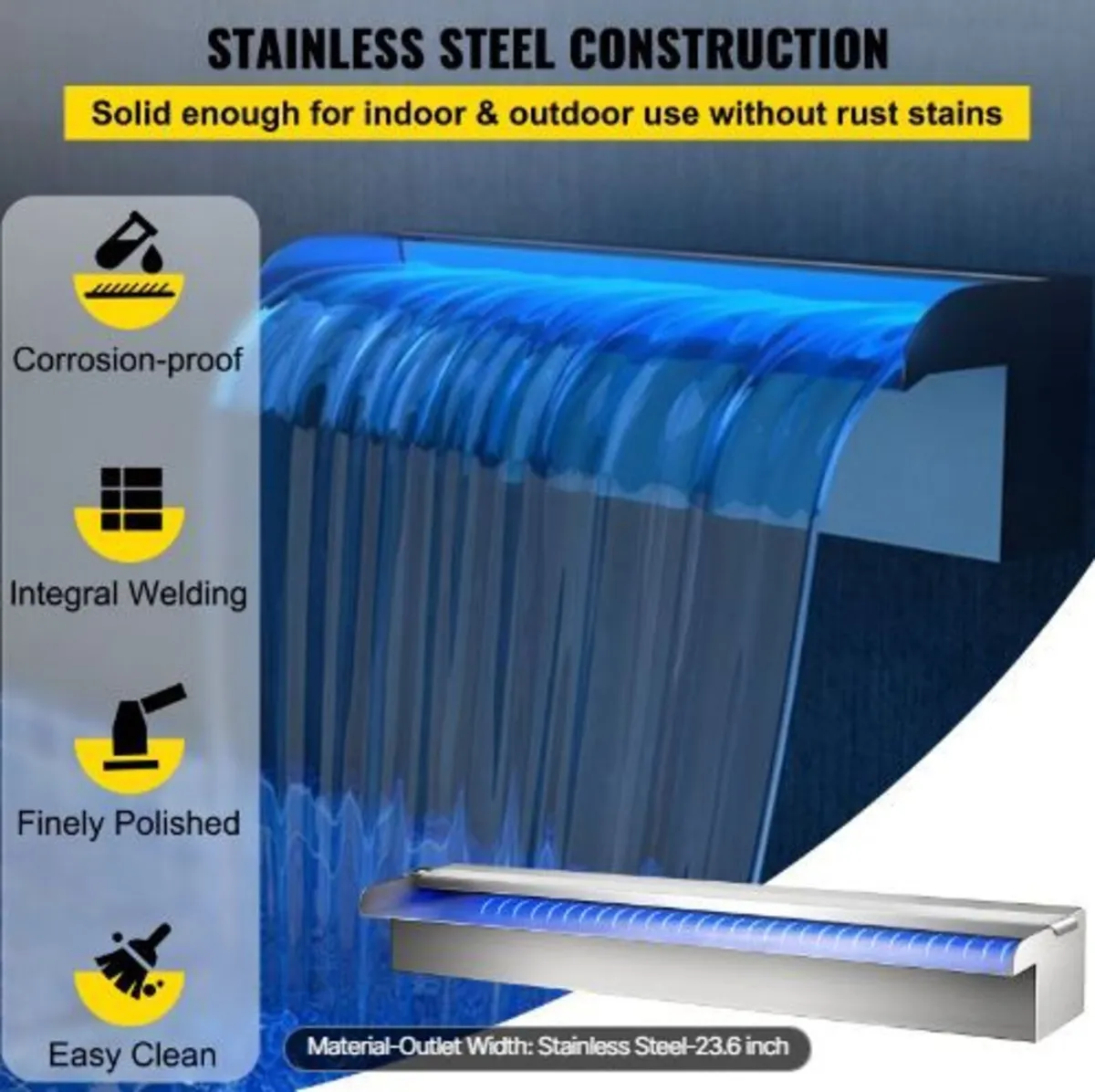 Waterfall Pool Fountain Rectangular & Led Strip Li - Image 2