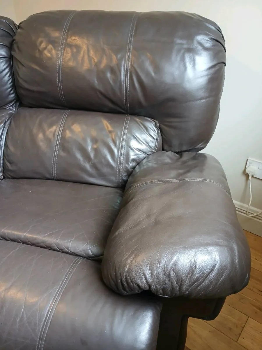 Brown leather recliner couch - seats 2-3 people - Image 4