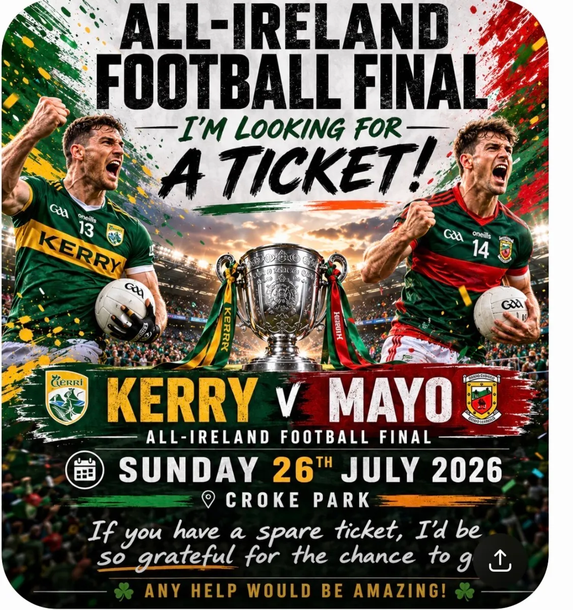Wanted- All Ireland Football Tickets