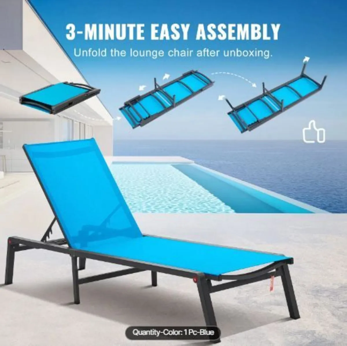 Chaise Lounge Chair Outdoor, Aluminum - Image 2