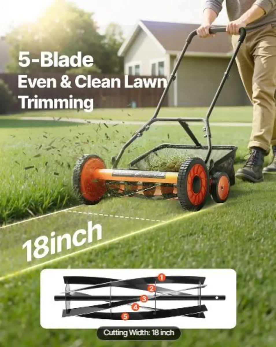 Push Reel Lawn Mower 45 cm, 5 Blades - Image 3