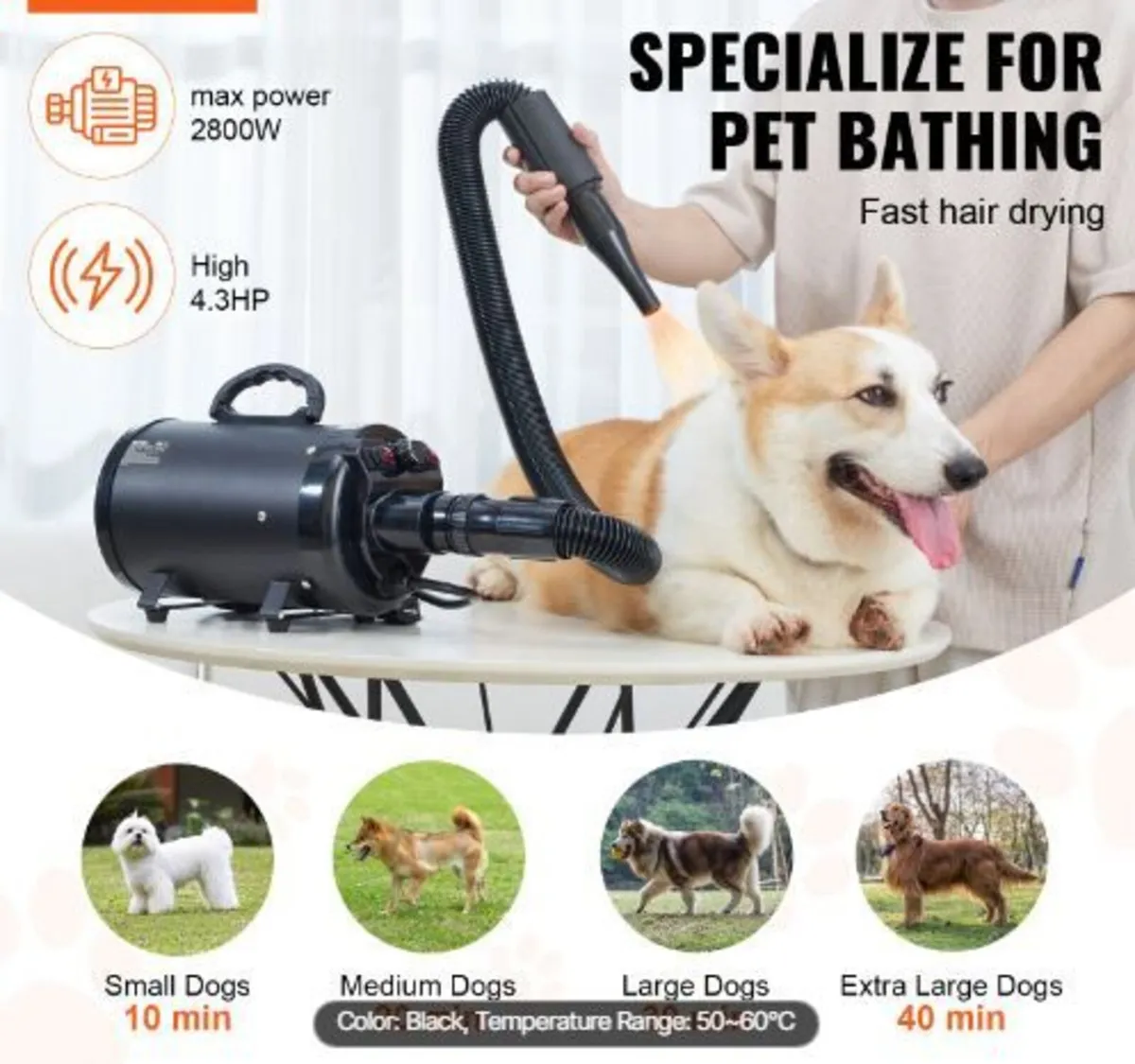 Dog Dryer, 2000W/2.7HP Dog Blow Dryer - Image 3