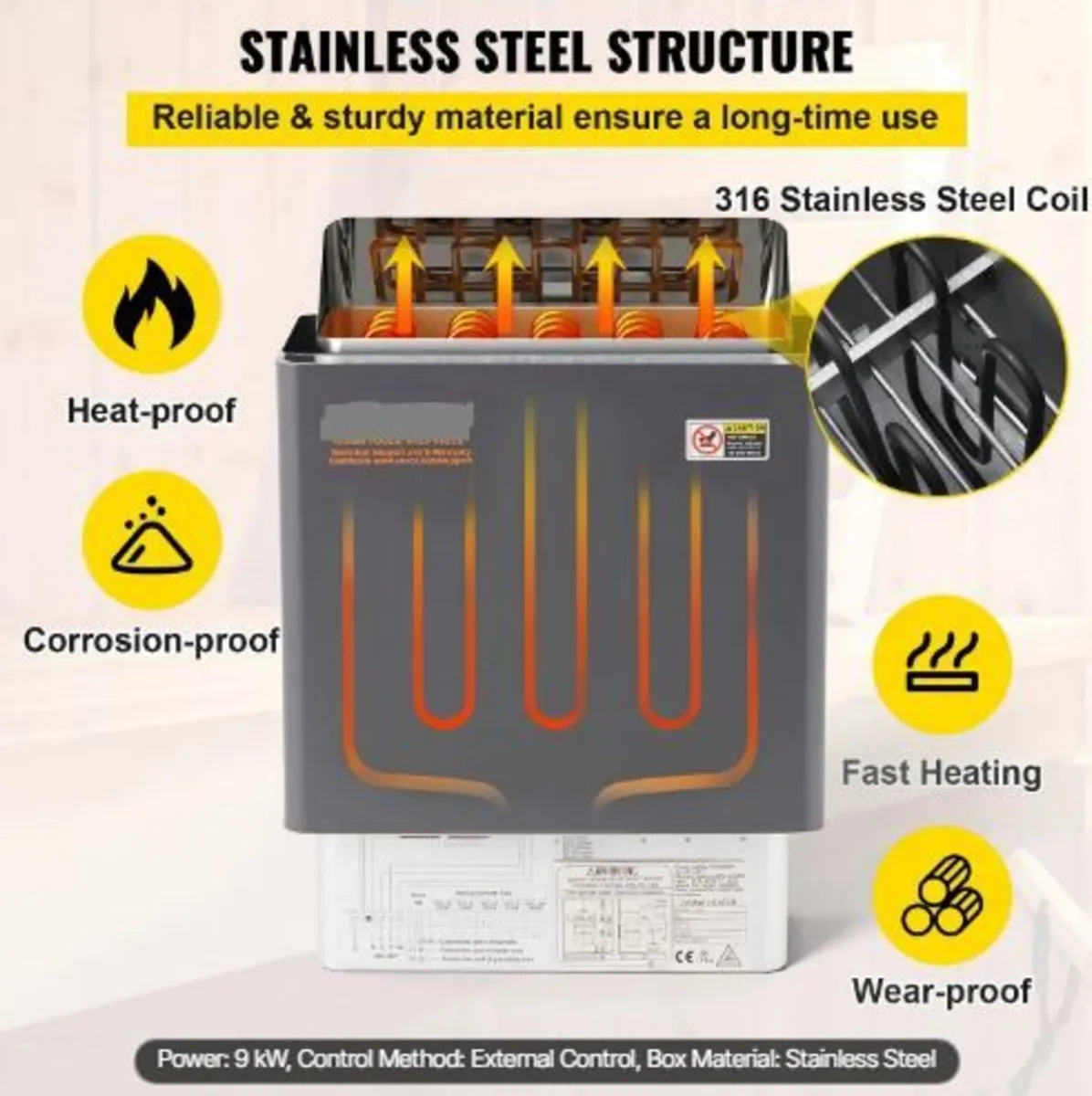 9KW Electric Dry Sauna Heater Stove - Image 2