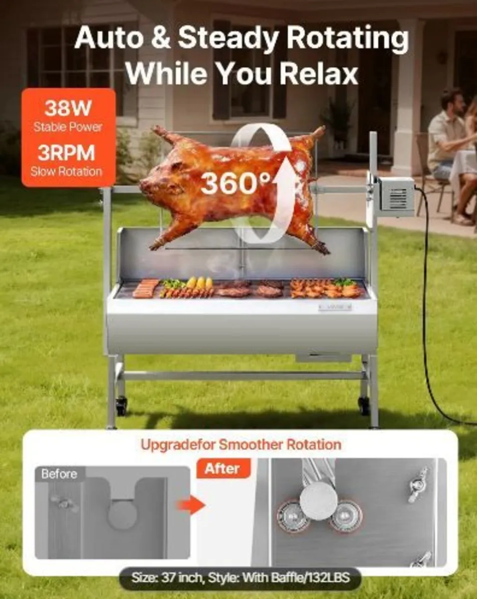 Rotisserie Grill, 38W BBQ Outdoor Pig & Lamb - Image 3
