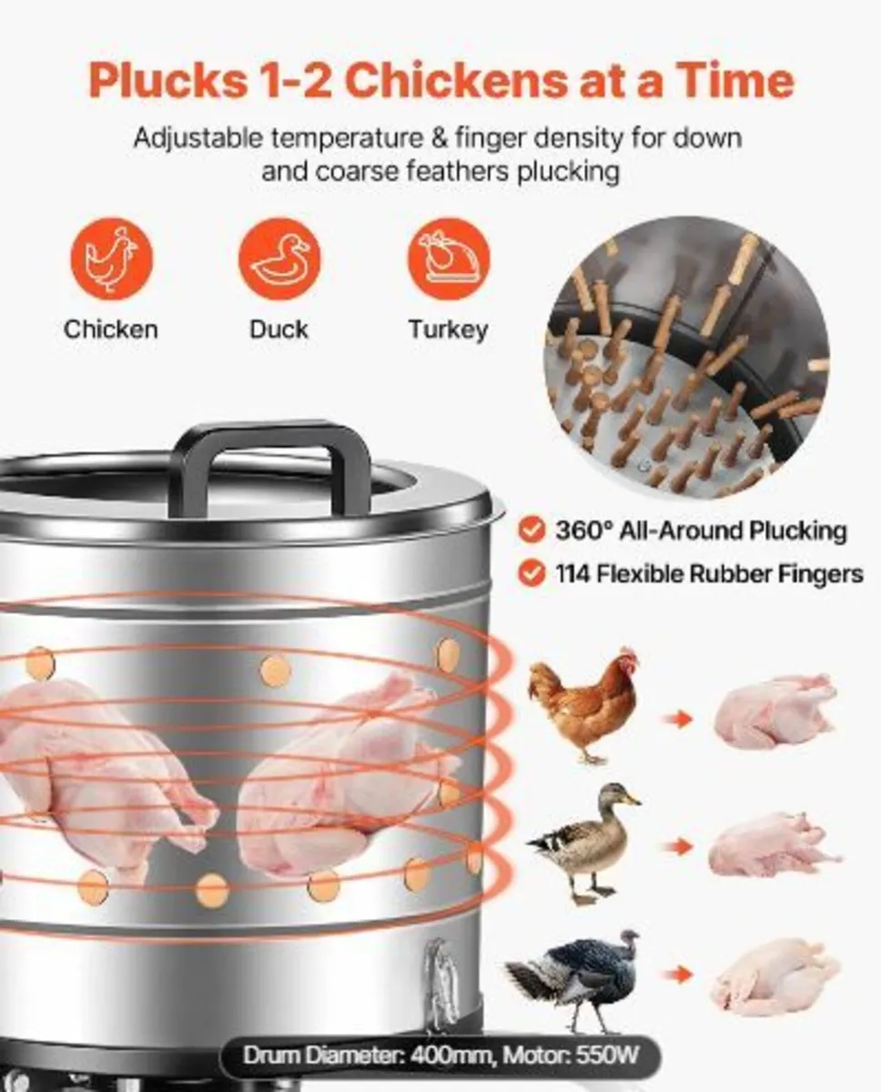 Chicken Plucker Machine, 400mm Drum, 500W - Image 3