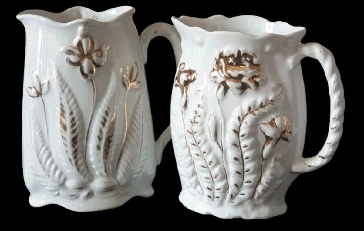 Pair of Vintage Floral Relief Jugs - Image 2