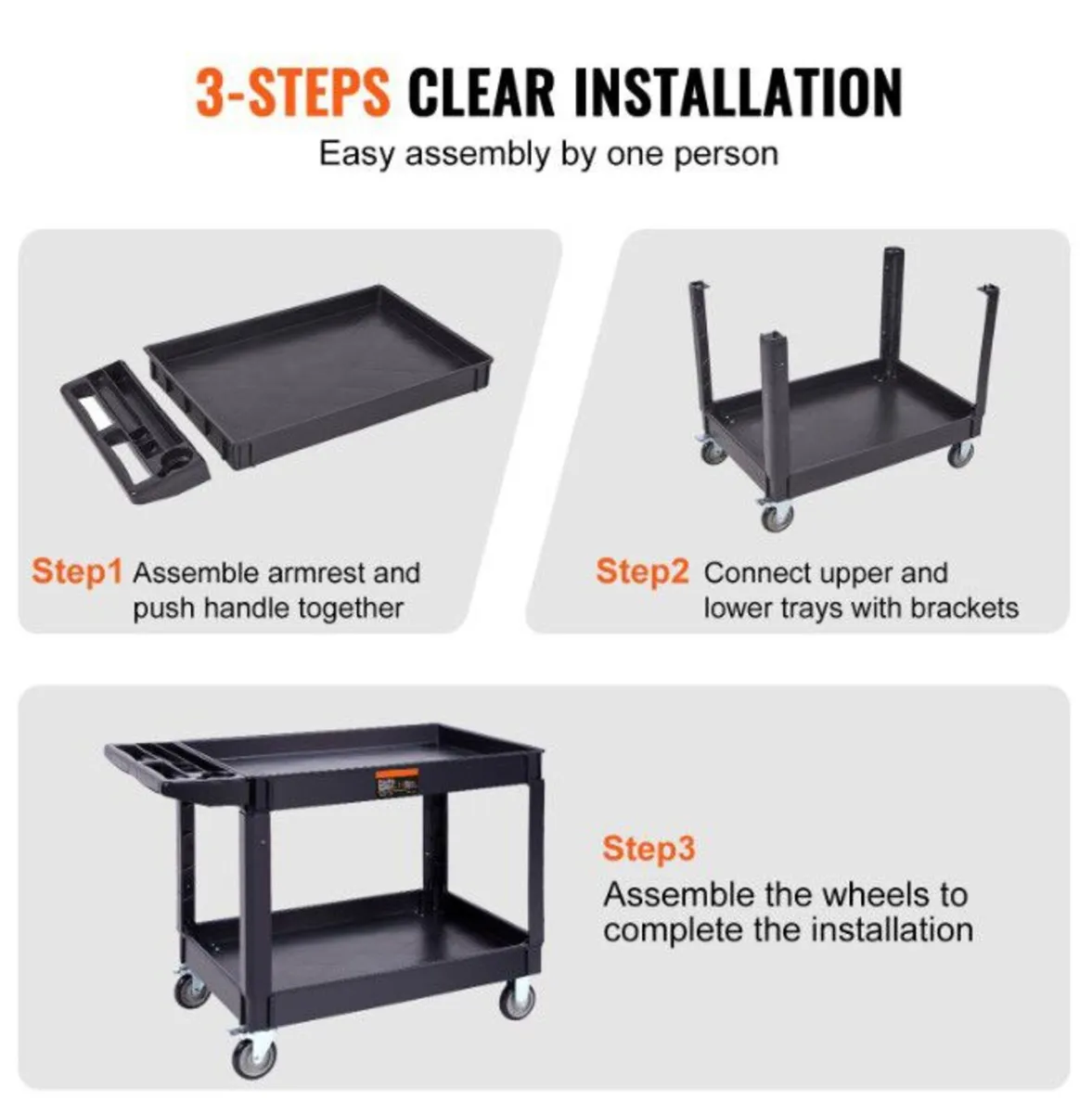 2 Shelf 550LBS Heavy Duty Utility Service Cart - Image 3