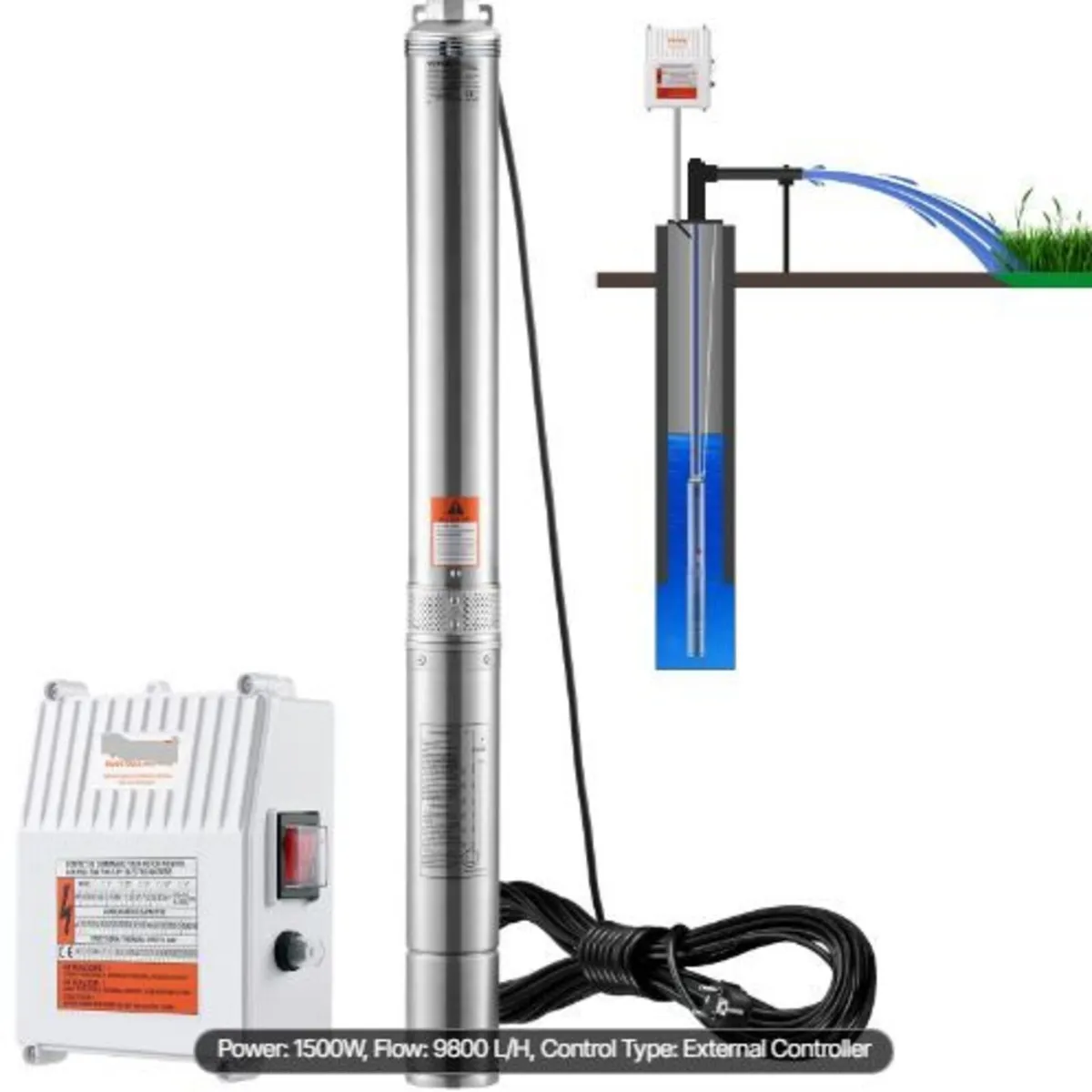 Deep Well Submersible Pump, 1500W 230V - Image 1