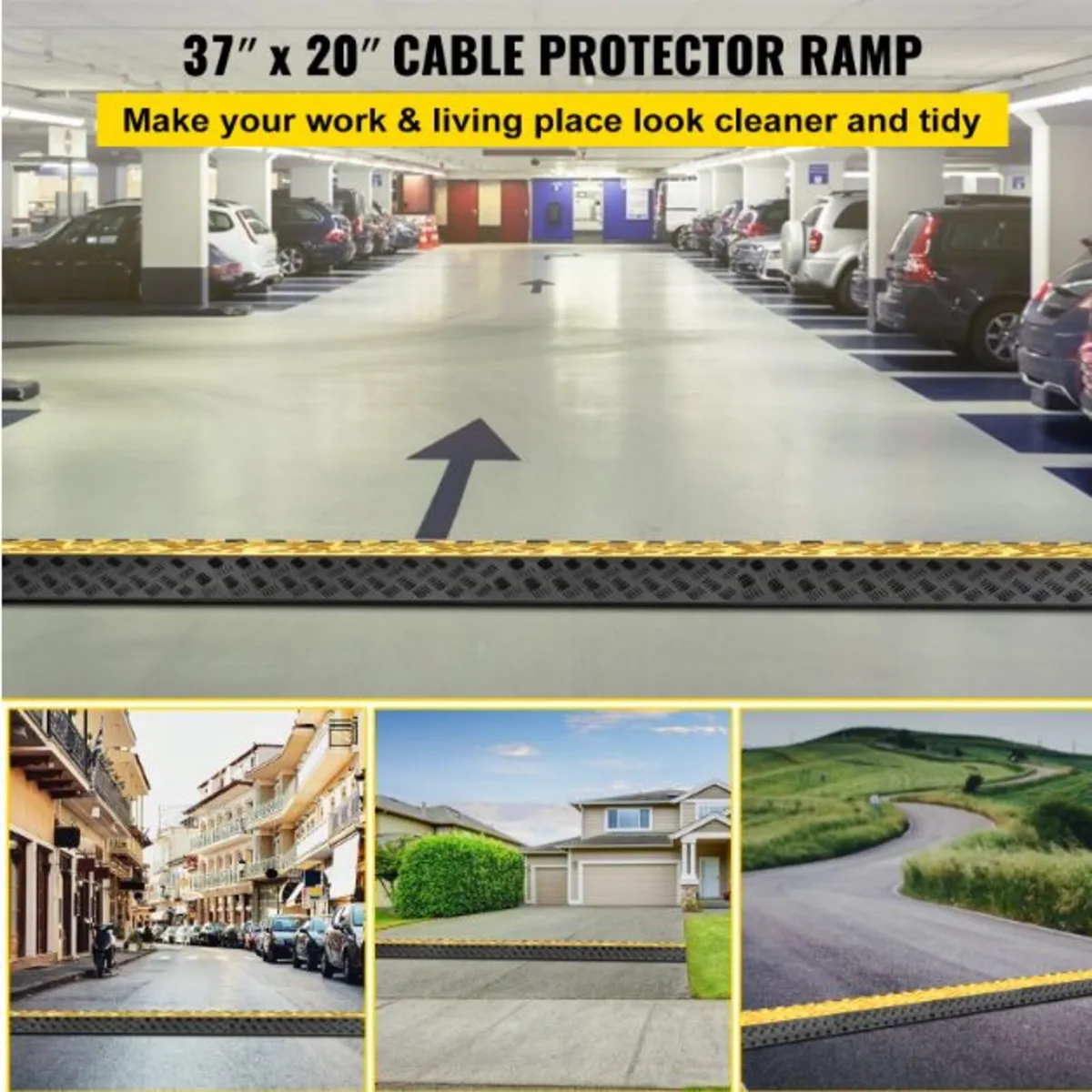 3 Channel Rubber Cable Protector Ramp, 2 x 2.3Inch - Image 2