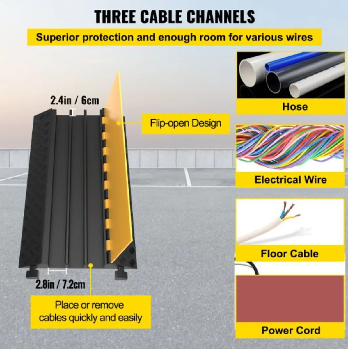 3 Channel Rubber Cable Protector Ramp, 2 x 2.3Inch - Image 3