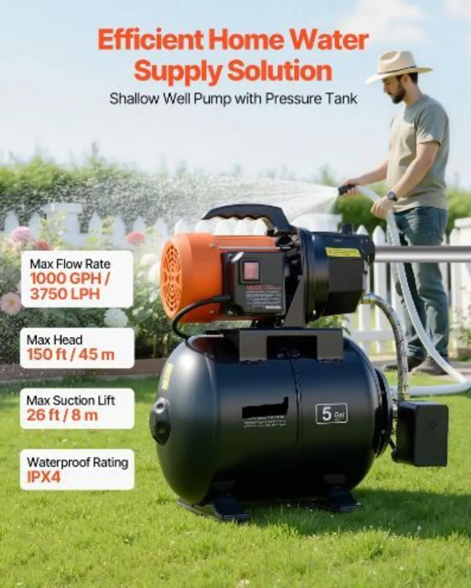 1 HP Shallow Well Pump with Pressure Tank - Image 1