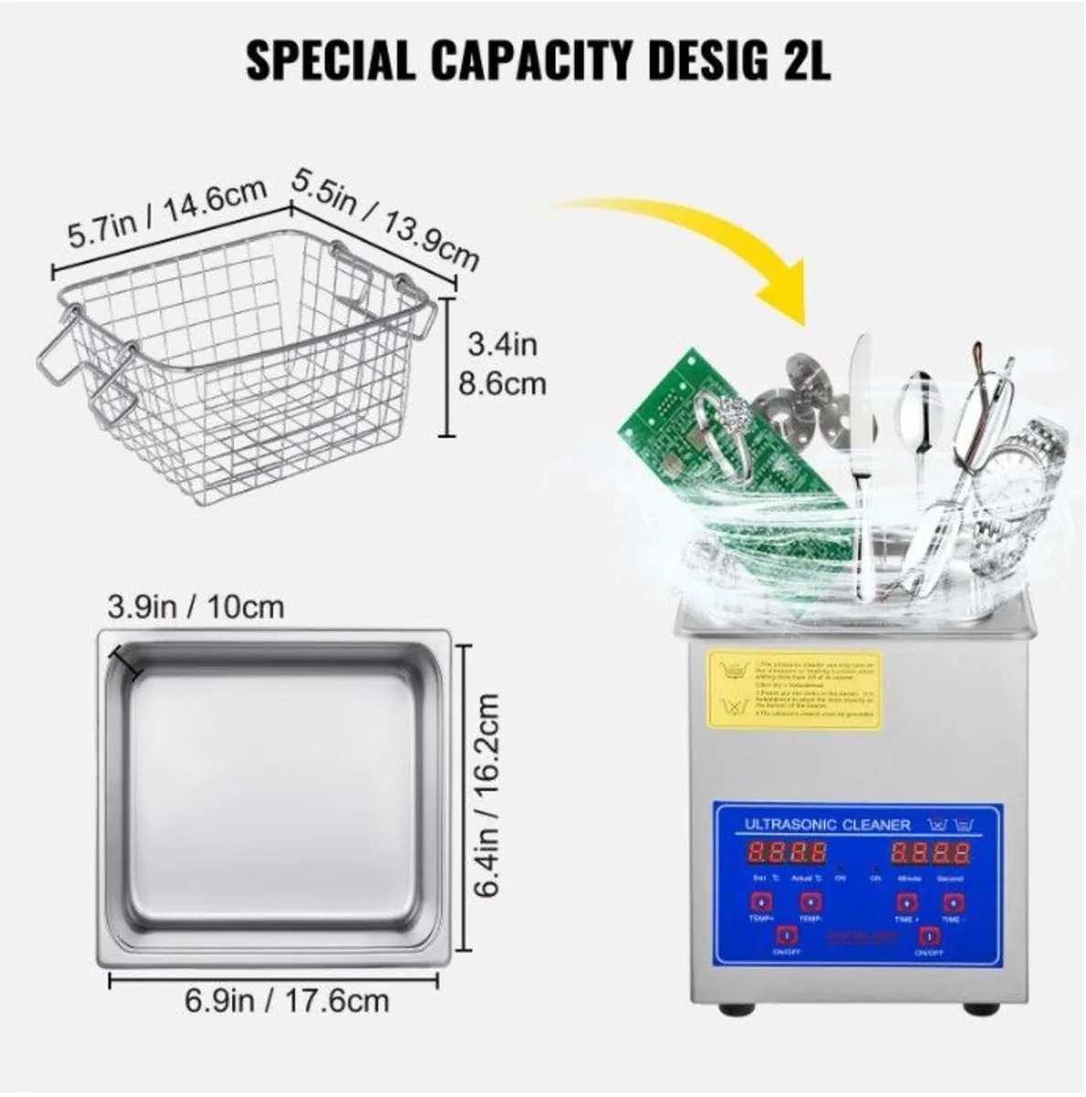 2L Stainless Steel Ultrasonic Cleaner with Timer - Image 3