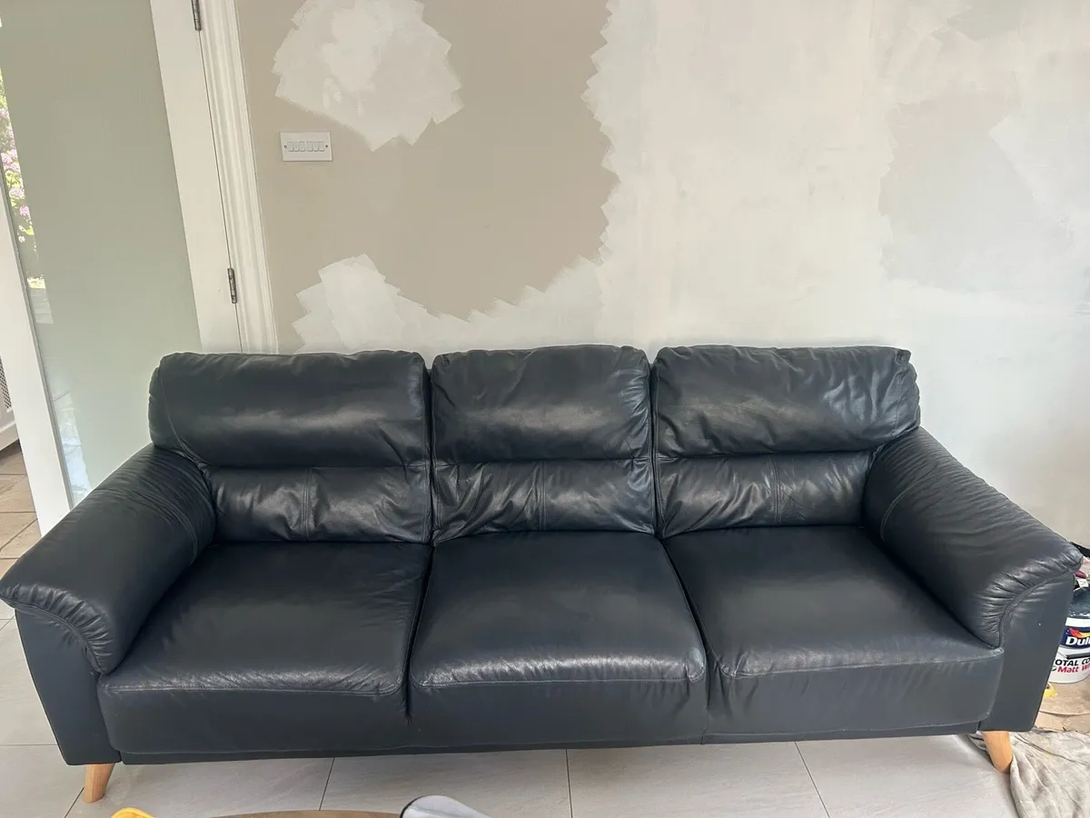 Leather Sofa 3 Seater Navy - Image 1