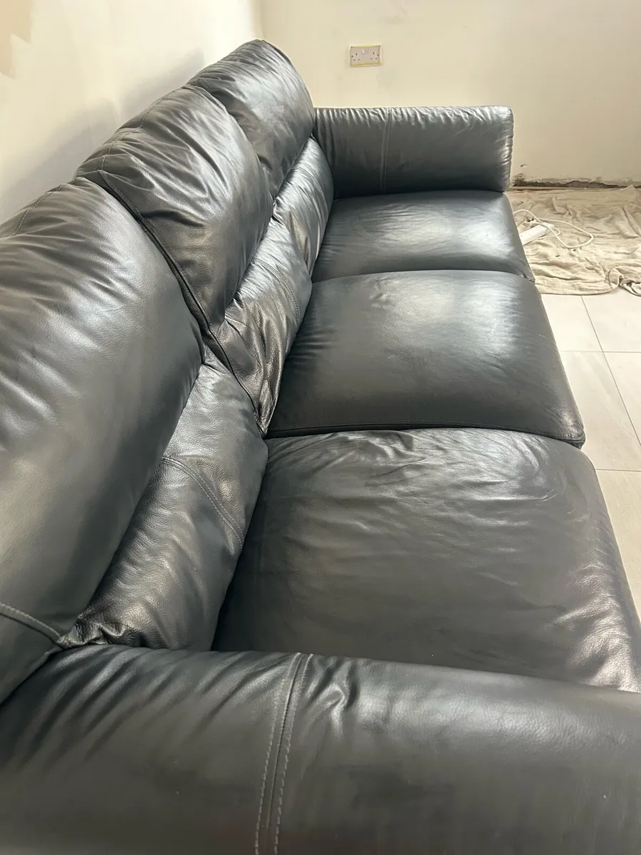 Leather Sofa 3 Seater Navy - Image 2