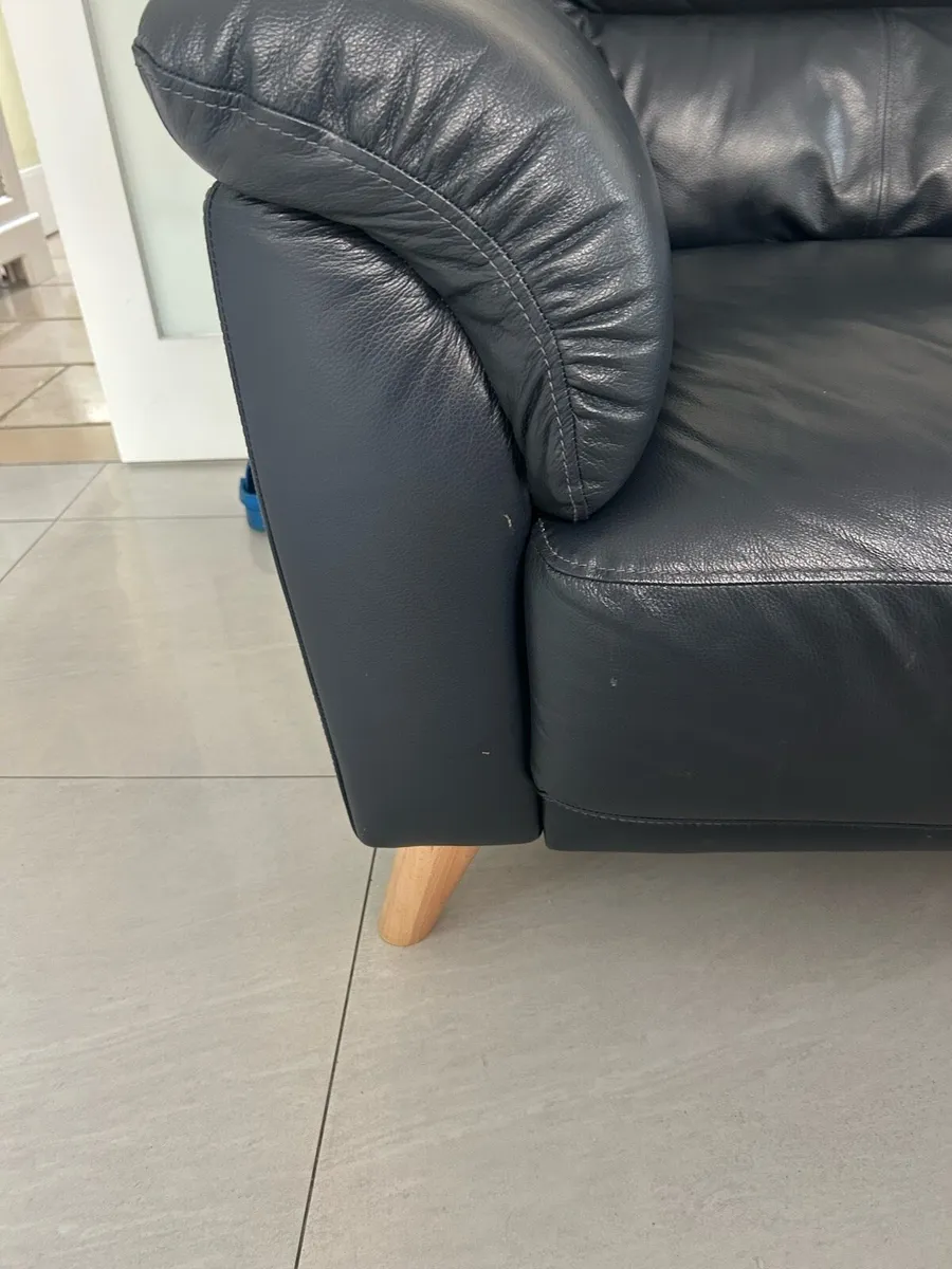 Leather Sofa 3 Seater Navy - Image 3