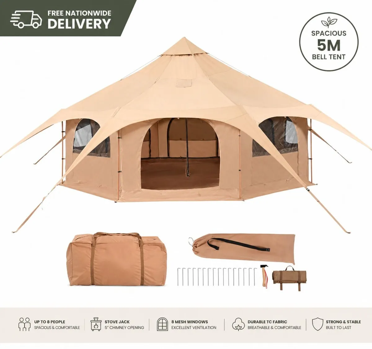 5m Canvas Bell Tent – Luxury Glamping Tent | Sleep - Image 2